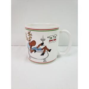Vintage Russ Berrie & Co Christmas Holiday Seasonal Mug Reindeer Relaxing # 8190